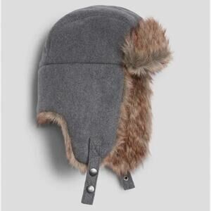 NWT Gap Trapper with Faux Fur Lining Hat Charcoal Heather Grey L/XL